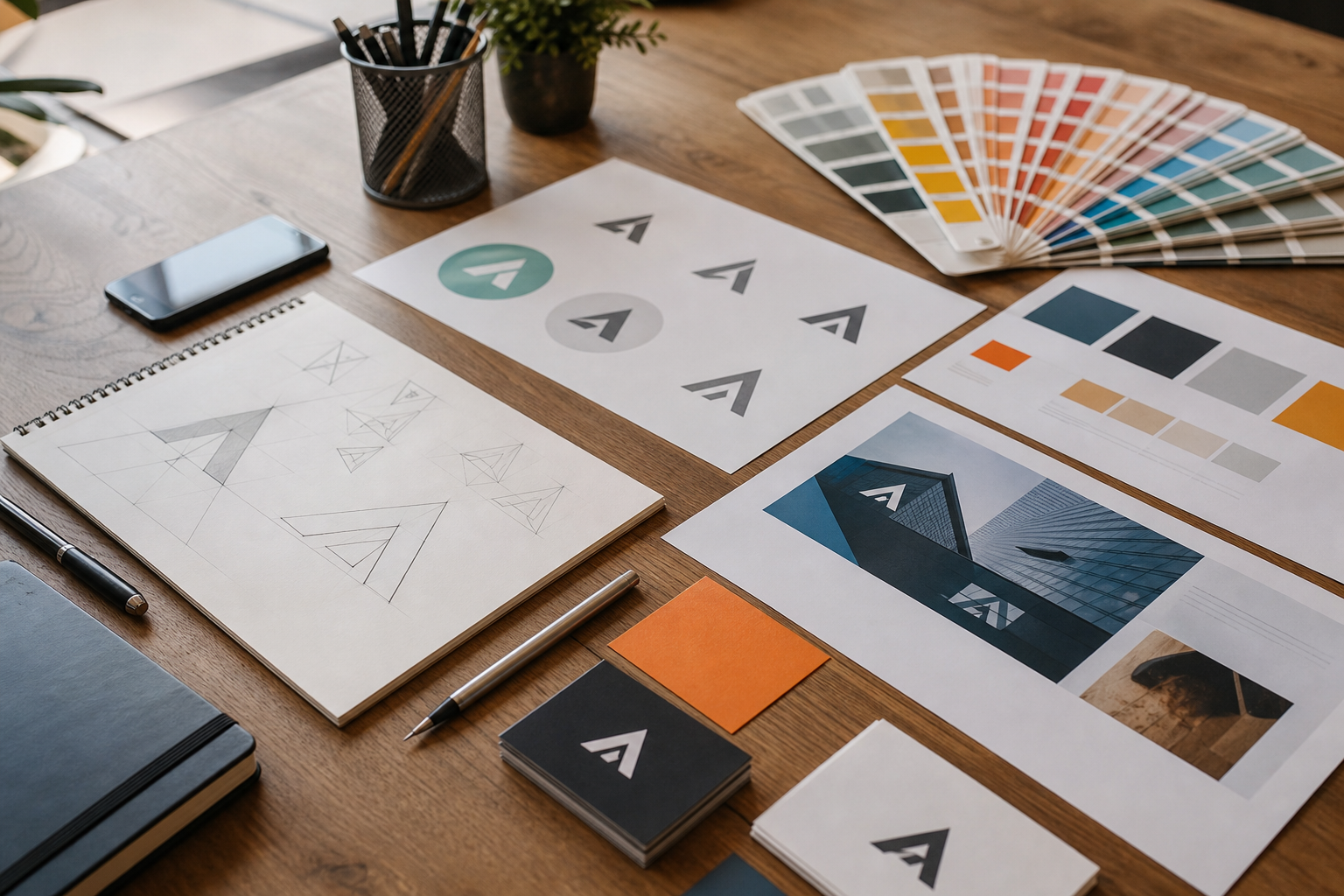 Brand identity system and design assets for business marketing