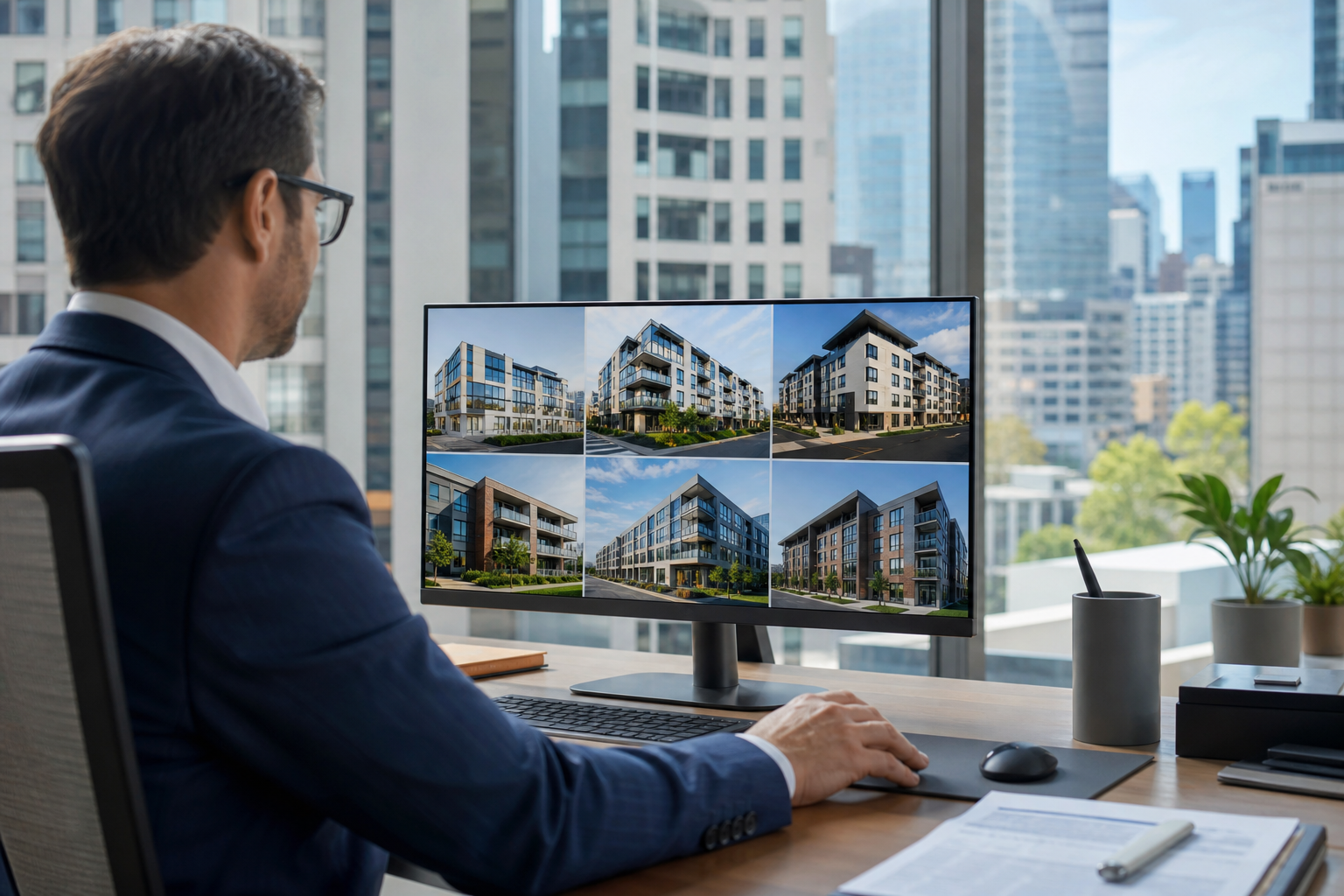 Real estate team managing properties, leases, and payments in software