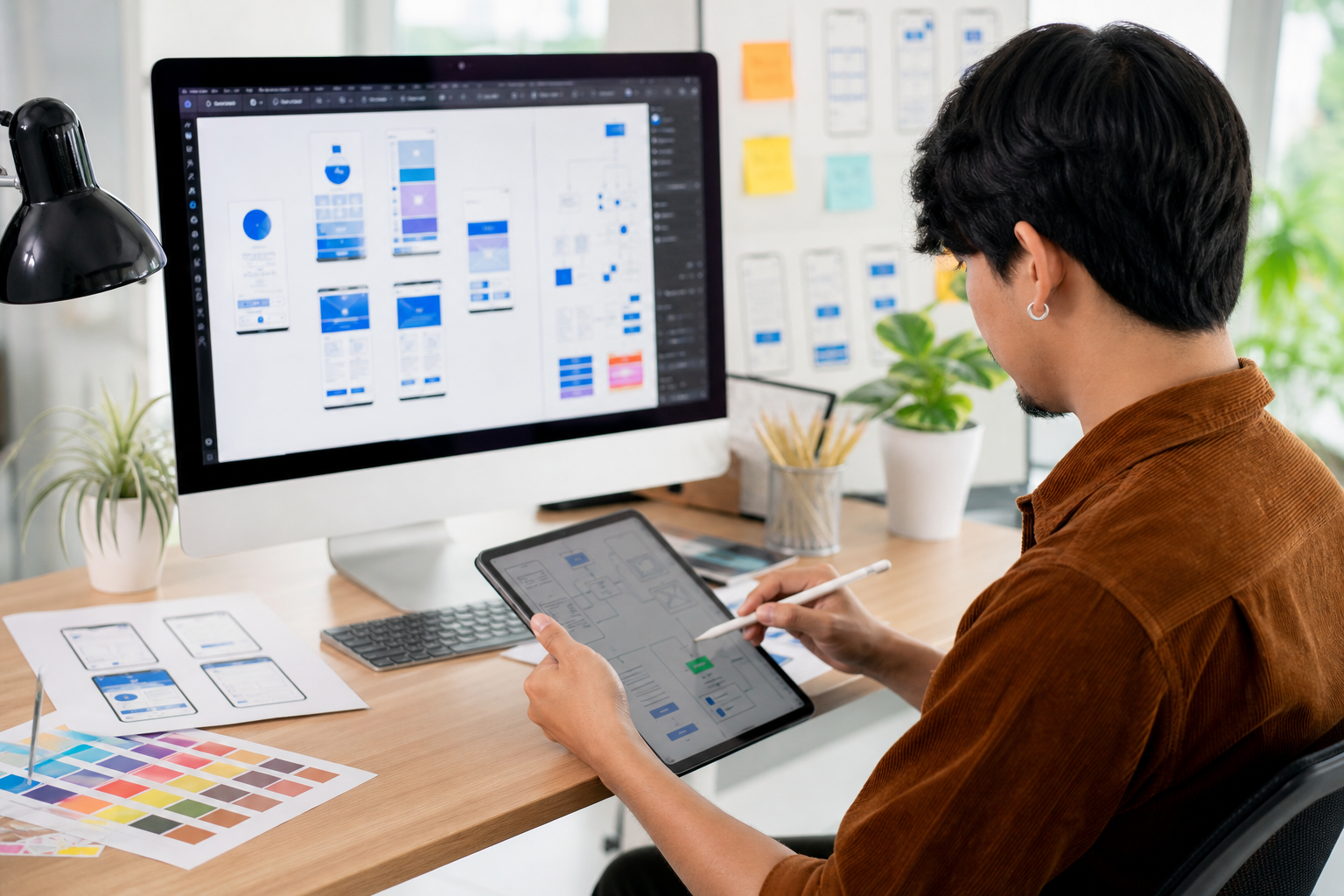 Design team creating UI and UX prototypes for business web platforms